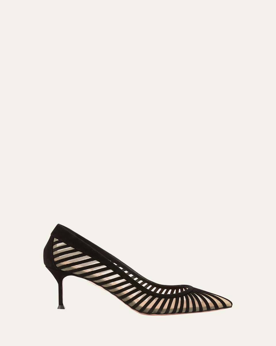Suede Mesh Stiletto Pumps